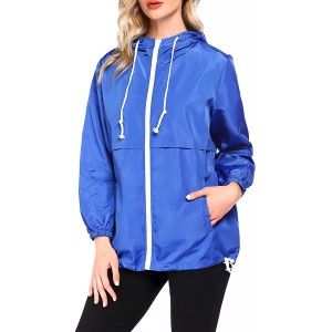 Women's Waterproof Raincoat Lightweight Rain Jacket Hooded Windbreaker with Pocket for Outdoor